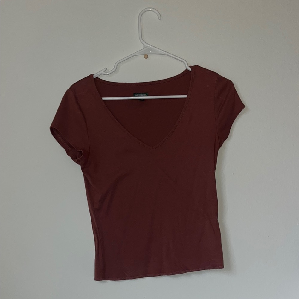 Women's Brown V-Neck Top